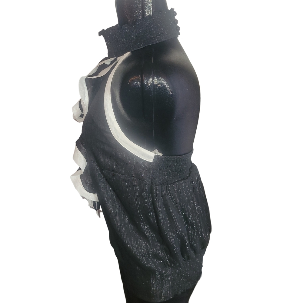 Smart Set Black and White Sleeveless Halter Top L - Picture 5 of 6